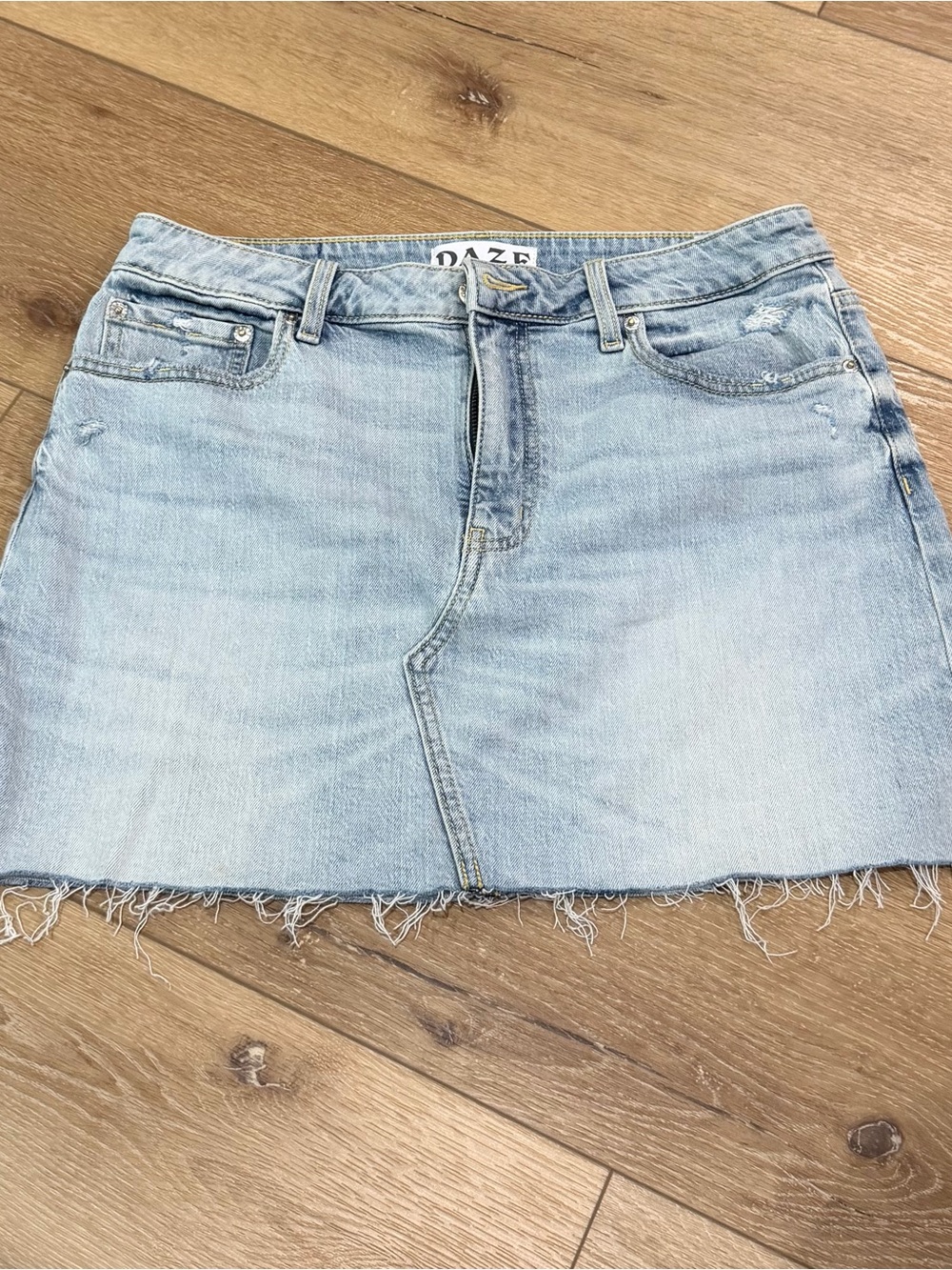 Daze Light Wash Denim Mini Skirt - Light Blue